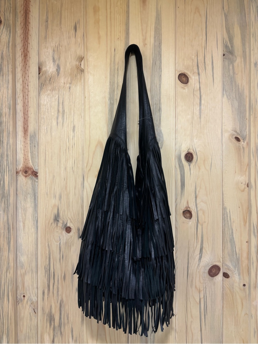 Black Fringe Leather Shoulder Bag